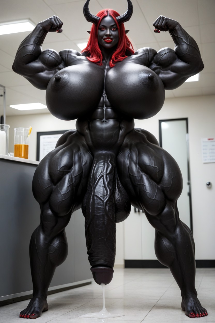 Extremely Swollen Veins, Red Eyes, Glowing Red Eyes Shemale AI Porn