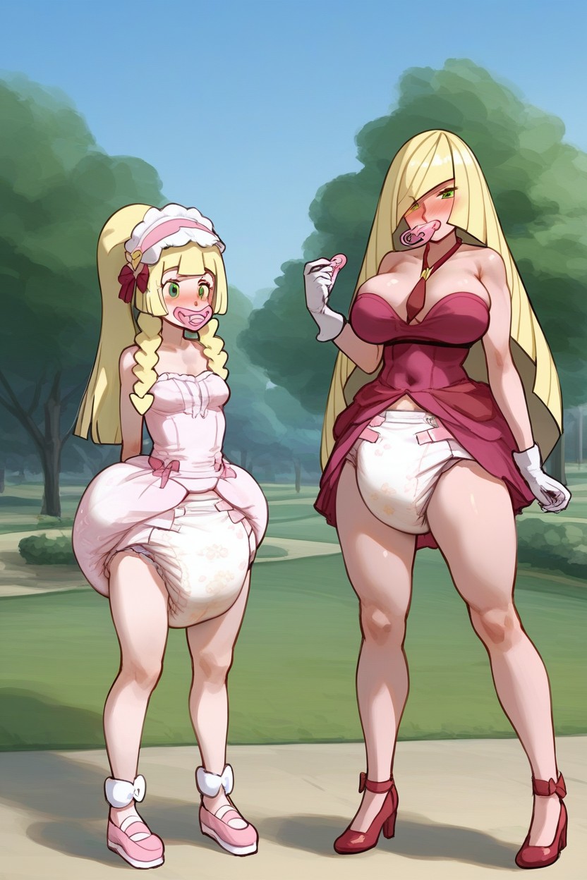 Visible Adultdiaper, Wearing Princess Top, Female Only AI Porn