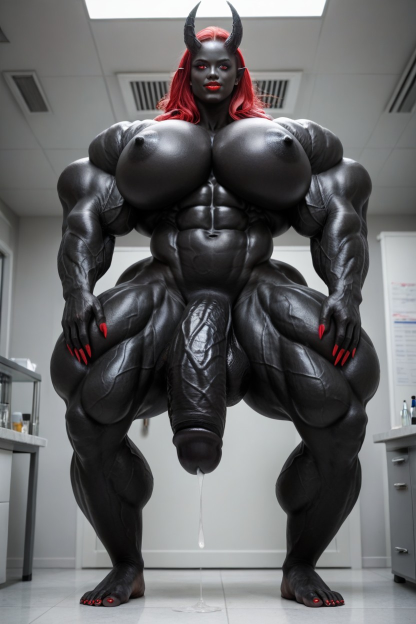Glowing Red Eyes, Gigantic Flaccid Black Cock, Venom Futanari Shemale AI Porn