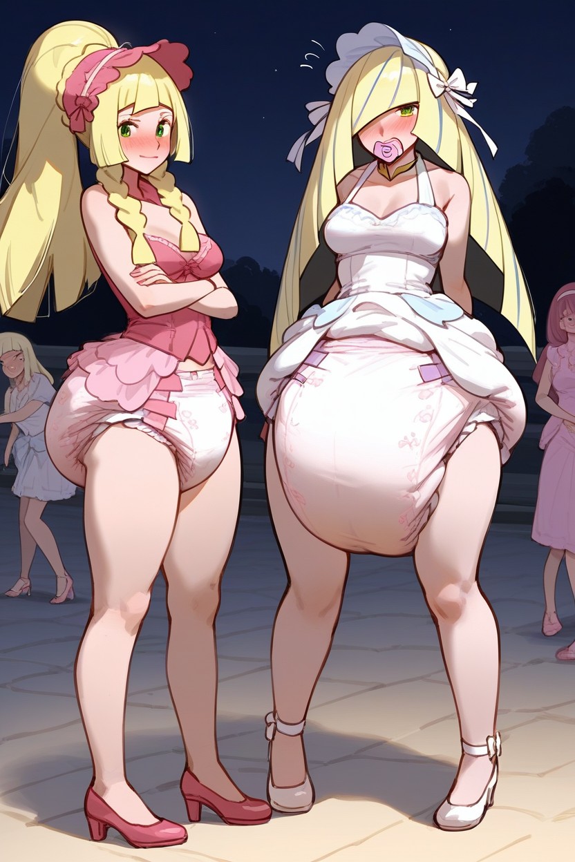 Adultdiaper Larger Than Head, 子供の比率, Female Dark Pink Princess Style Top AI Porn