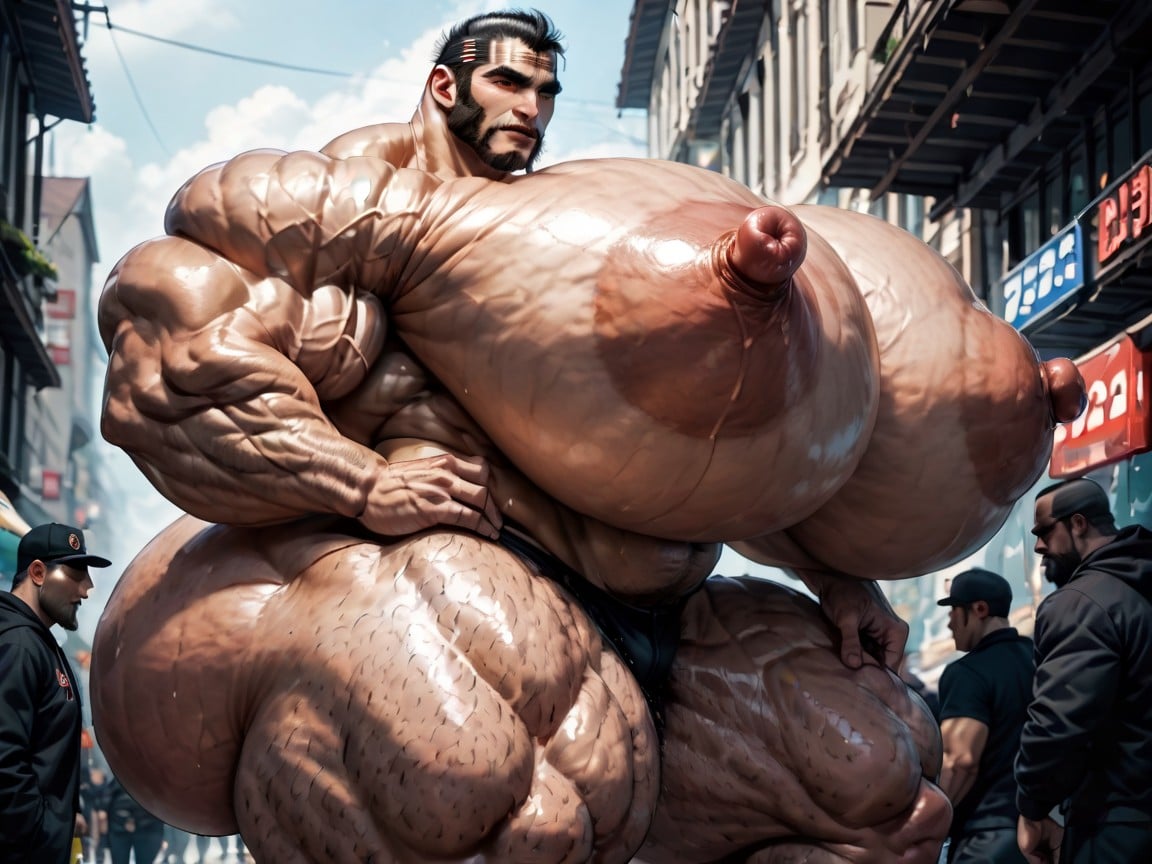 Hyper Bulky, Oiled Skin, Side View AI Porn