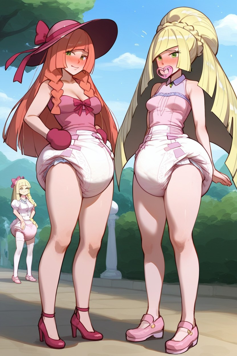 Female Dark Pink Princess Style Top, In Public, Legs AI Porn