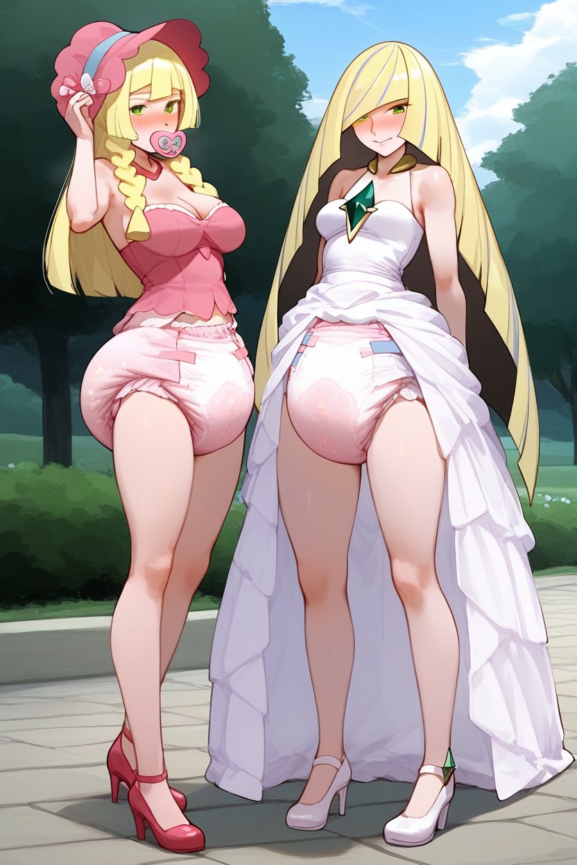 Pink Playground Background, Both Have Blonde Hair, Princess Outfit AI Porn