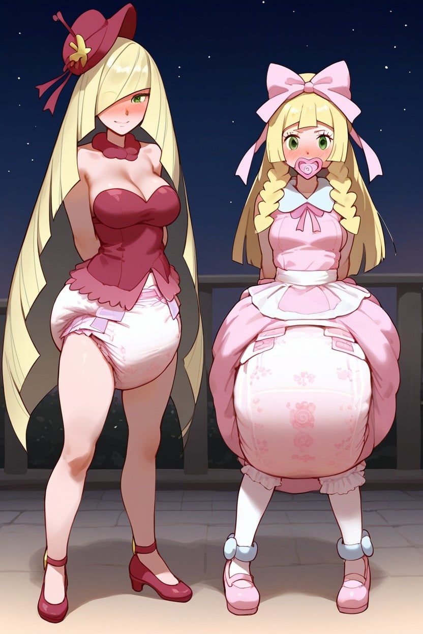 Fully Clothed, 小さな女の子, Lusamine From Pokemon Wearing Pink Princess Top AI Porn