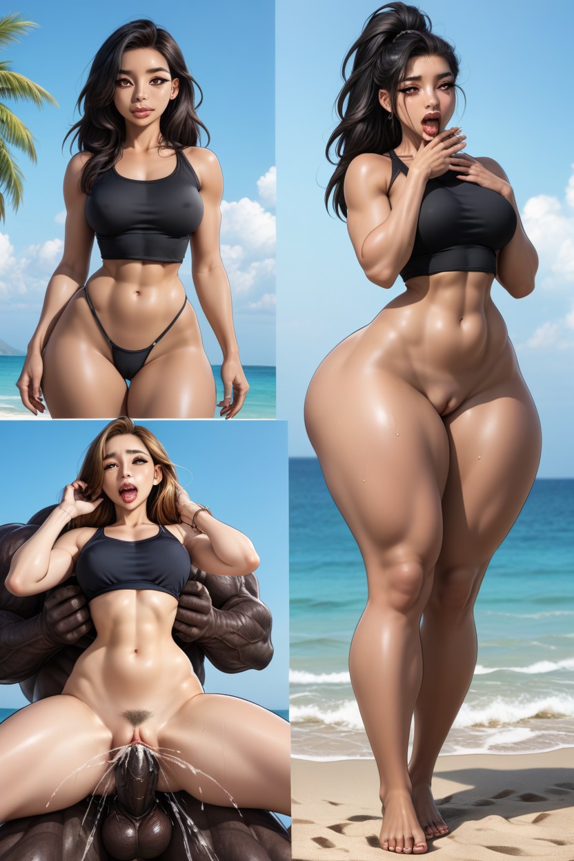 Beach, Sleeveless T-shirt, Thighs Exposed AI Porn