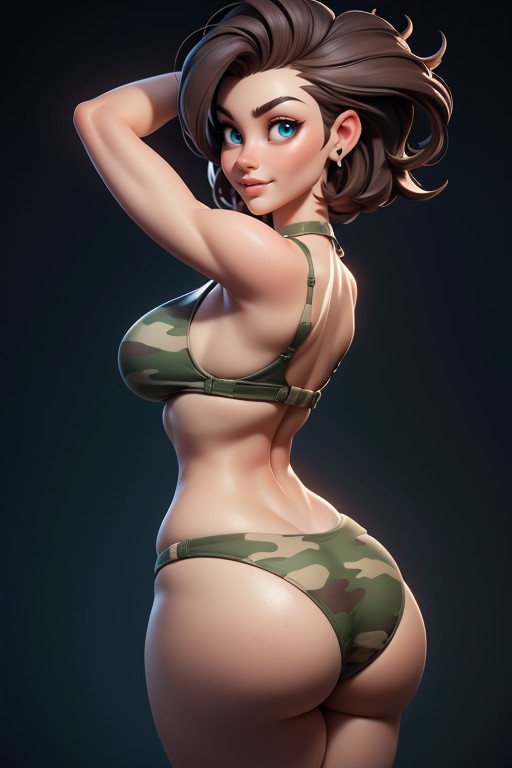 Rear View Of Massive Round Bubble Shaped Booty Ass, Tall Curvy And Thick With Perfect Proportions, Arms Up In Front Of Face Hentai IA