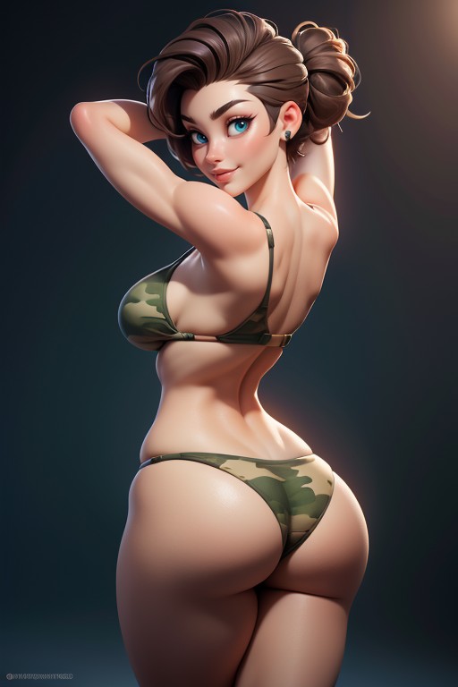 Thick And Curvy Body, Bikini, Brown Hair In A Mohawk Hair Style On Bald Head Hentai AI Porn