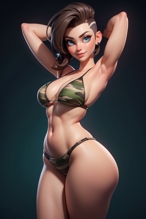 Sexy Woman Soldier Lady Jaye, Tall Thick And Curvy Perfect Body, Rear View Of Massive Round Bubble Shaped Booty Ass Hentai AI Porn