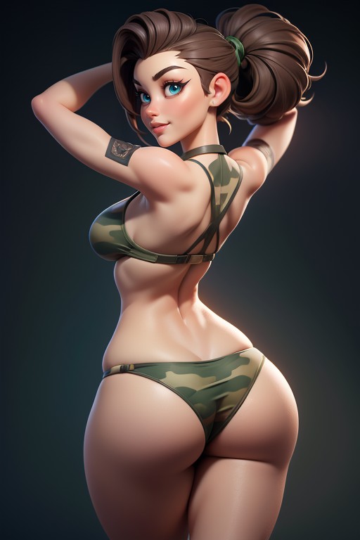 Large Breasts, Rear View Of Large Round Ass, Sexy Smile Rear View Hentai AI Porn