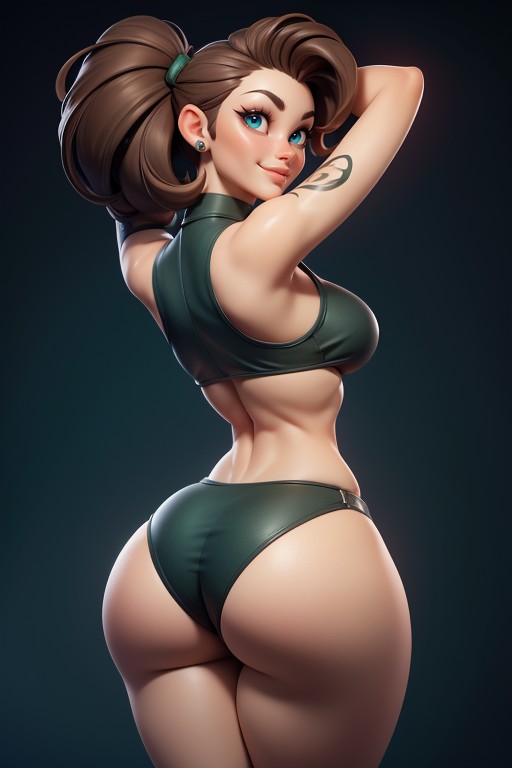 Arms Forward, Rear View Of Large Round Bubble Ass, Rear View Of Massive Round Bubble Shaped Booty Ass Hentai AI Porn