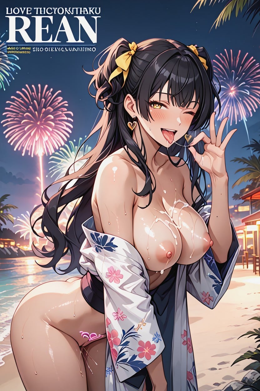 Ahegao, Happy, Fireworks Background Hentai AI Porn