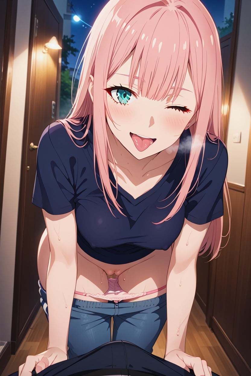 Shows Breasts, Lowers The T Shirt, Wide Hips Hentai AI Porn
