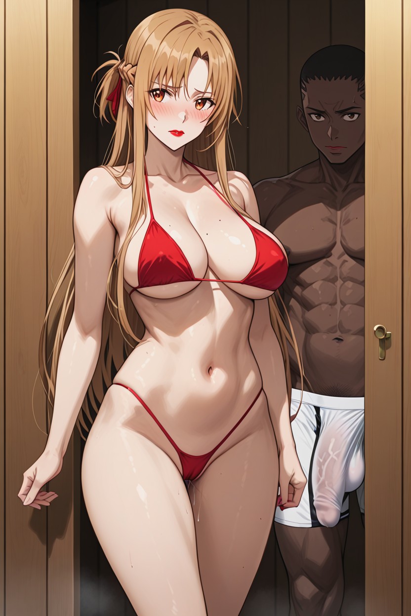 Removed Thong, Red Lipstick, Long Cock Print In The Mans Slip Hentai AI Porn