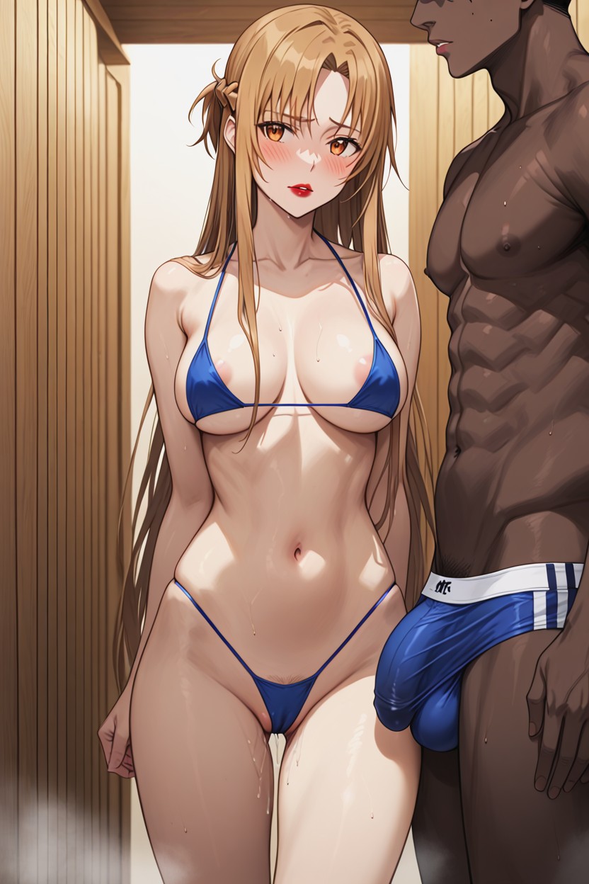 Red Lipstick, Wide Opened Legs, Very Tight Bikini Hentai AI Porn