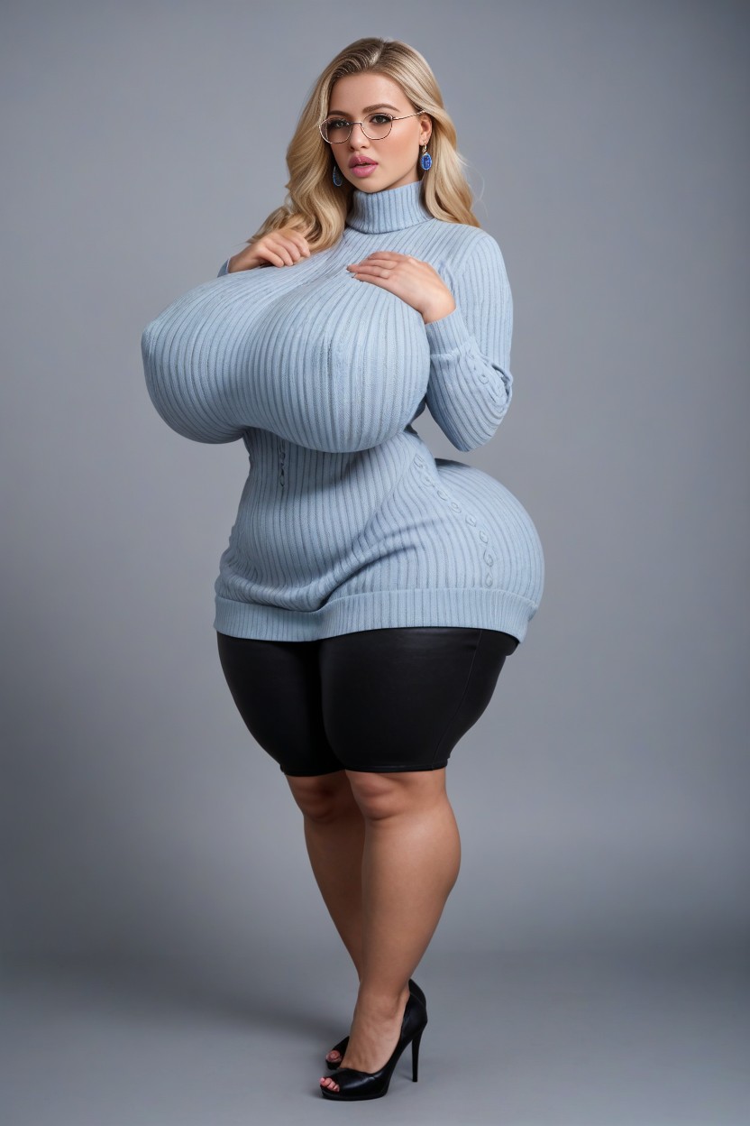 Huge Lips, Extra Thicc, Hand On Chest AI Porn
