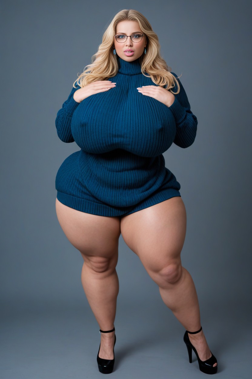 Clothes Hug Her Curves, Athletic Female, Black Heels AI Porn