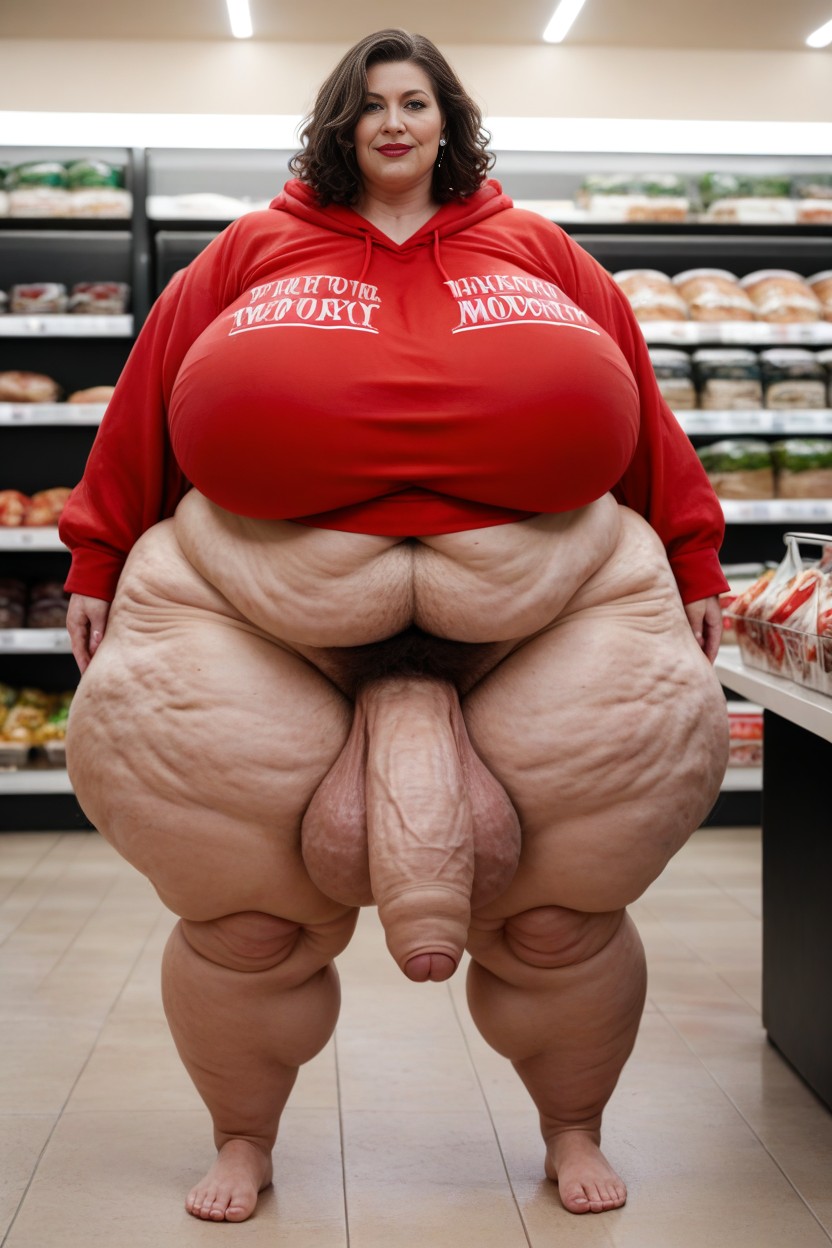 Hyper Obesity, Belly Covered, Brunette AI Porn