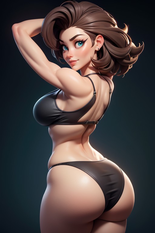 Bald On The Sides, Green And Black Military Camouflage Bikini, Brown Hair In A Mohawk Hair Style On Bald Head Hentai AI Porn