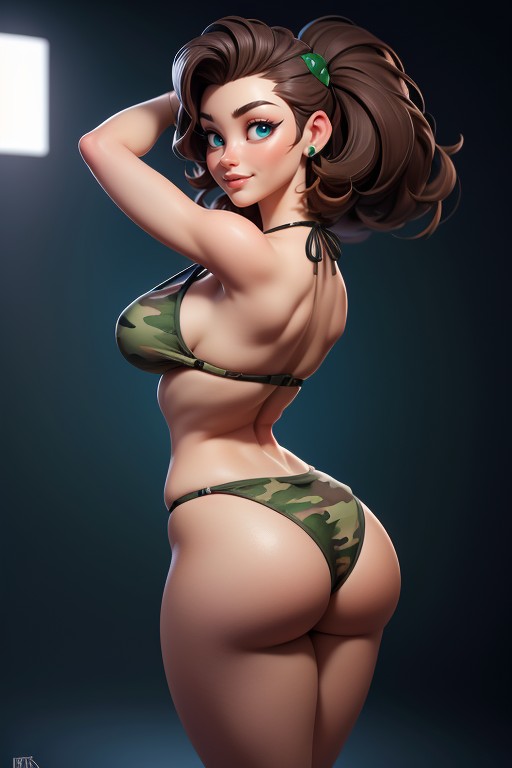 Thick And Curvy Body, Arms Up, Sexy Confident Smirk Expression Hentai AI Porn