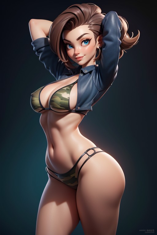 Arms Up In Front Of Face As Though Hugging Upward, Rear View, Bald On The Sides Hentai AI Porn