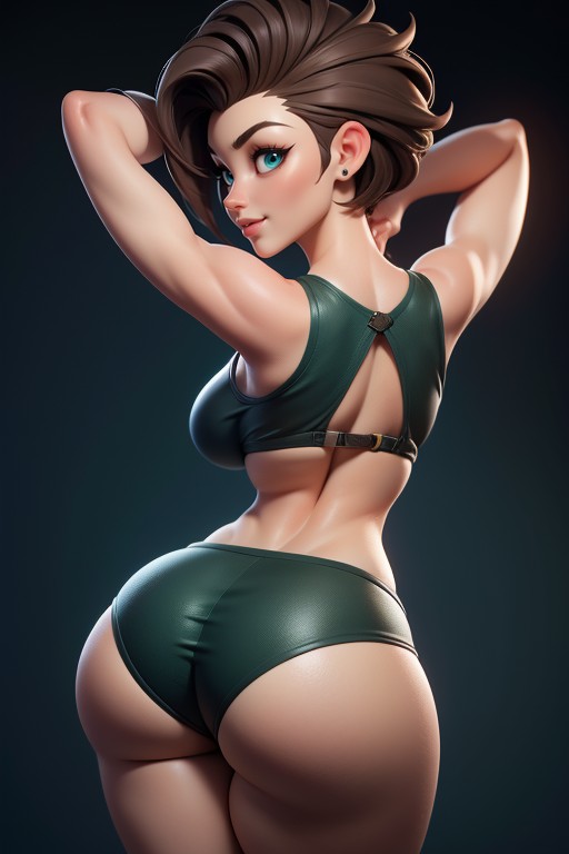 Sexy Confident Smirk Expression, Curvy Hips, Head Bald On The Sides Hentai AI Porn