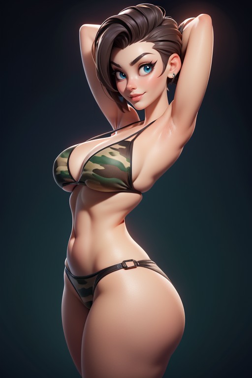 Buzzcut, Rear View Of Large Round Ass, Arms Up In Front Of Face As Though Hugging Upward Hentai AI Porn