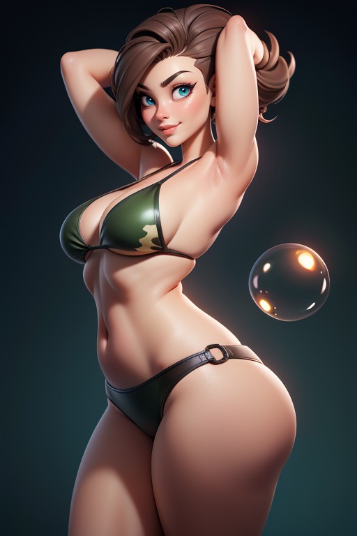 Rear View Of Large Round Bubble Ass, Buzzcut, Tall Thick And Curvy Perfect Body Hentai AI Porn