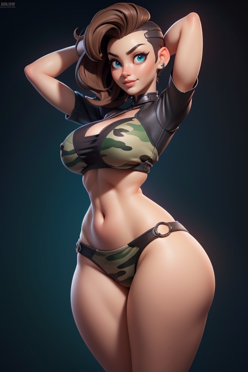 Massive Ass, Pixie Cut, Bald On The Sides Hentai AI Porn