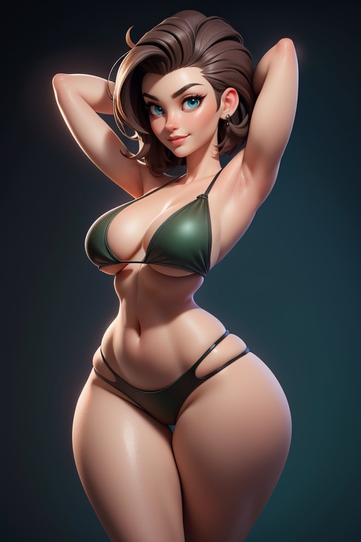 Brown Hair In A Mohawk Hair Style On Bald Head, Sexy Confident Smirk Expression, Gi Joe Beautiful Gorgeous Face Hentai AI Porn
