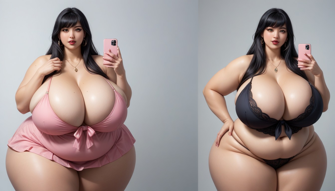 18+, Cleavage, The Most Perfect Sexy Thick Plump Very Fat Asian American Woman BBW AI Porn