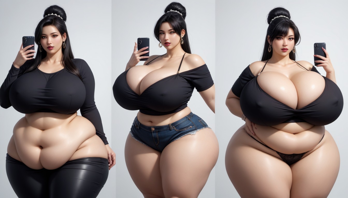 Hyper Fat Thick Curvy Fuller Figured Asian American College Woman, Breast Expansion, Hyper Ultra Mega Fat Ass BBW AI Porn