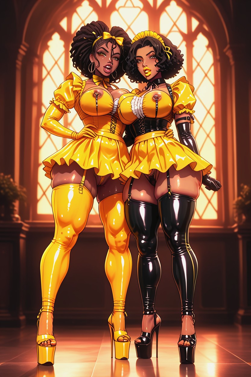 Happy, Yellow Ribbon In Hair, Exposed Breasts AI Porn