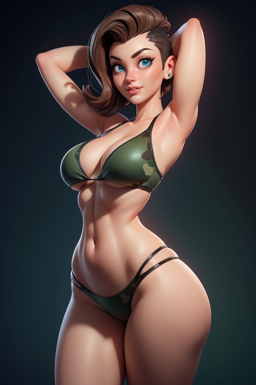Gi Joe Beautiful Gorgeous Face, Rear View Of Massive Round Bubble Shaped Booty Ass, Looking Back At Viewer Hentai AI Porn