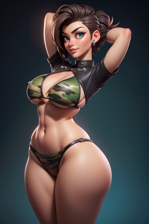 Buzzcut, Sexy Confident Smirk Expression, Thick Thighs Hentai AI Porn