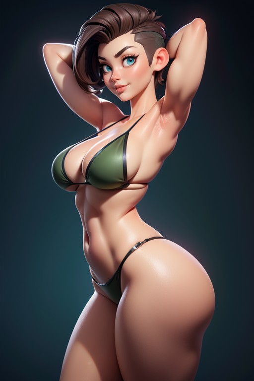 Tall Curvy And Thick With Perfect Proportions, Rear View Of Large Round Ass, Pixie Cut Hentai AI Porn