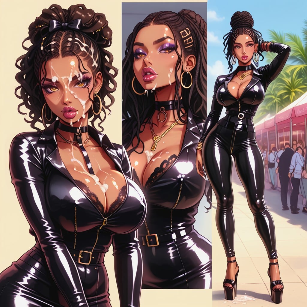 Wearing Black Bow In Hair, African, Latex Arm Binder AI Porn