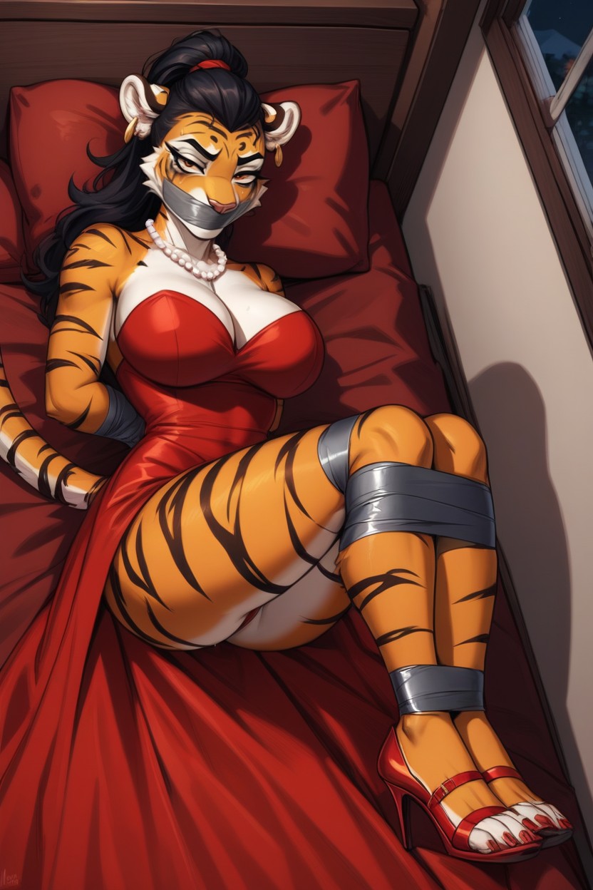 Night, White Pearl Necklace, 18+ Furry AI Porn