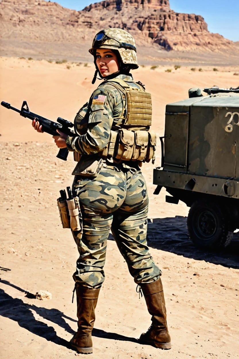 Massive Ass, Holding A M Rifle, Rounded Ass AI Porn