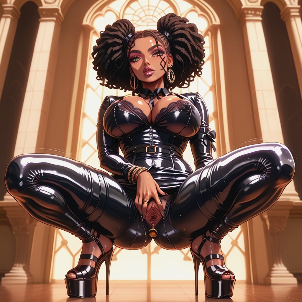 Dark Skin African Ebony Business Suit Woman Breasts, Pantalones De Yoga, Motion Lines Porno IA