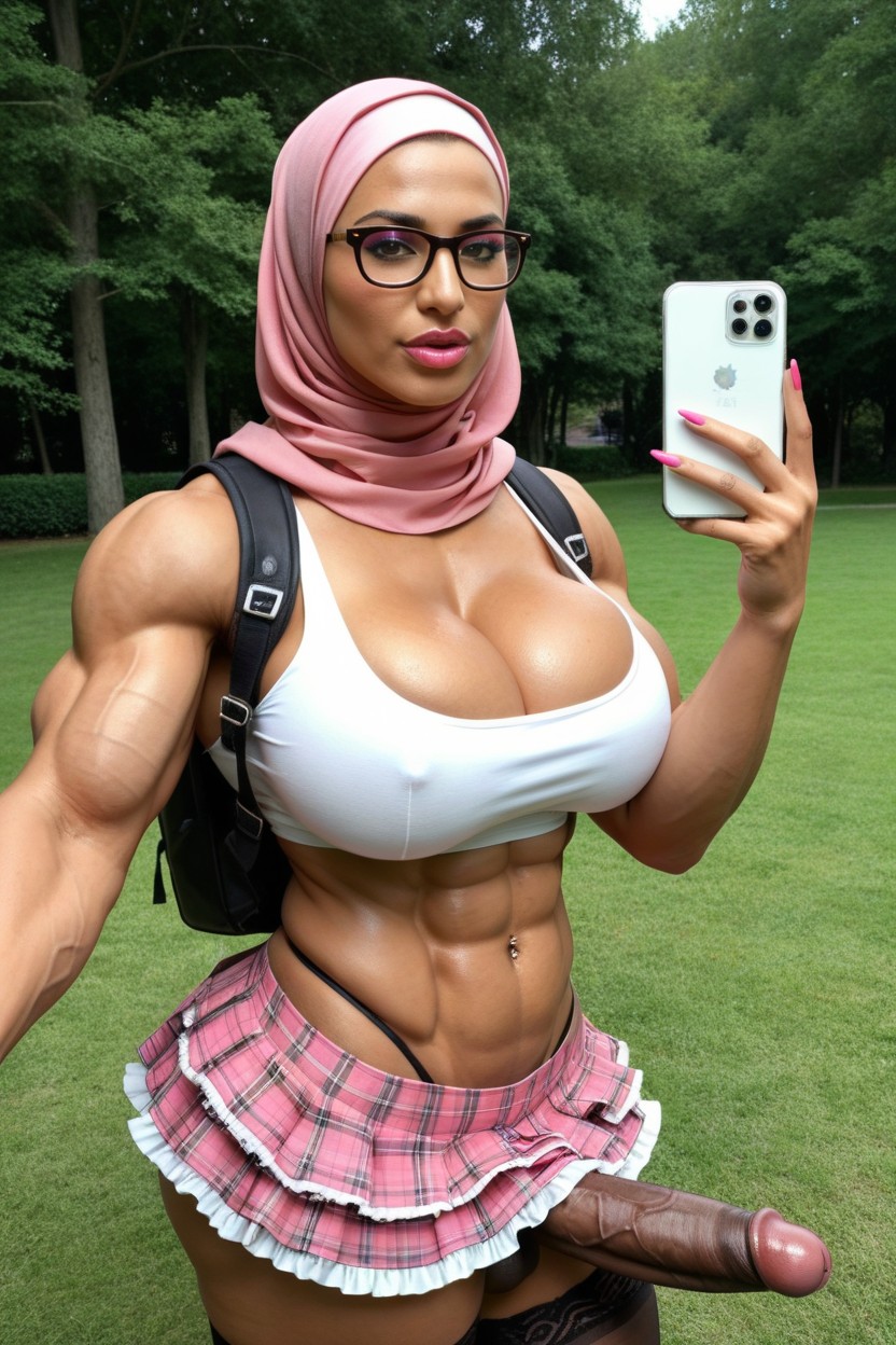 Hijab, Large Rounded Bimbo Breast Implants, Bodybuilder Shemale AI Porn