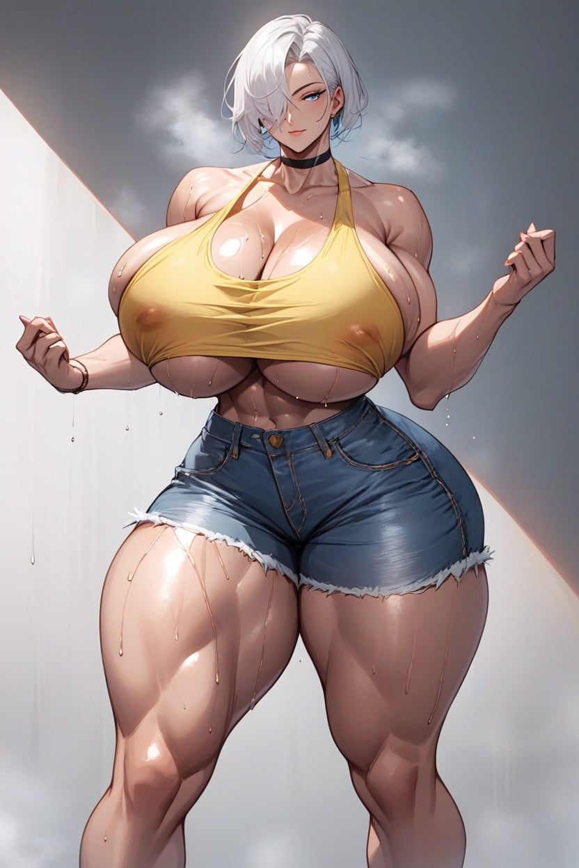 Tall Woman, Light Blue Eyes, Bobcut Hentai AI Porn