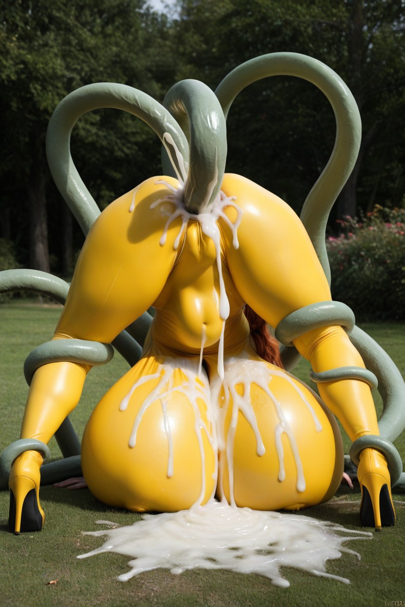 Yellow Nylon Spandex Bodysuit Have No Pattern, Irish Woman, Fucked By Giant Fat Tentacles AI Porn