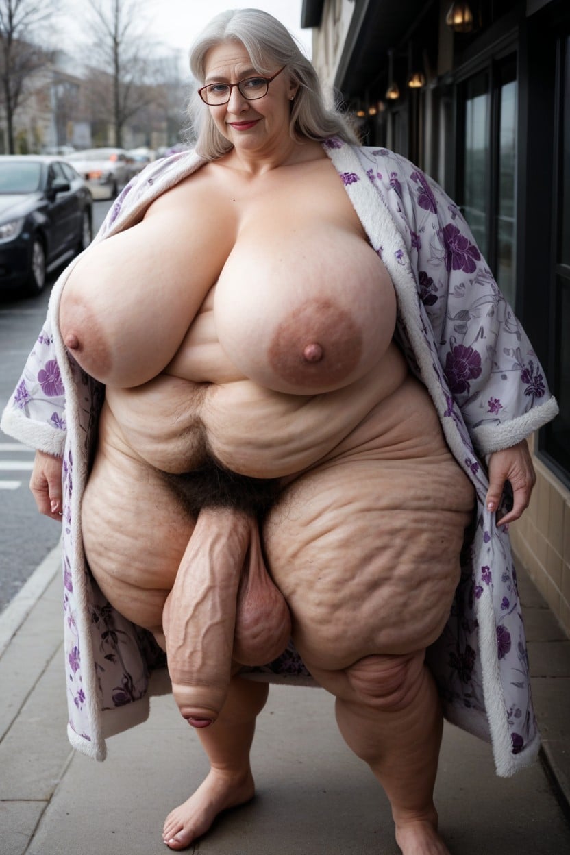 Obese Flabby Fat, Naked, Grinning AI Porn