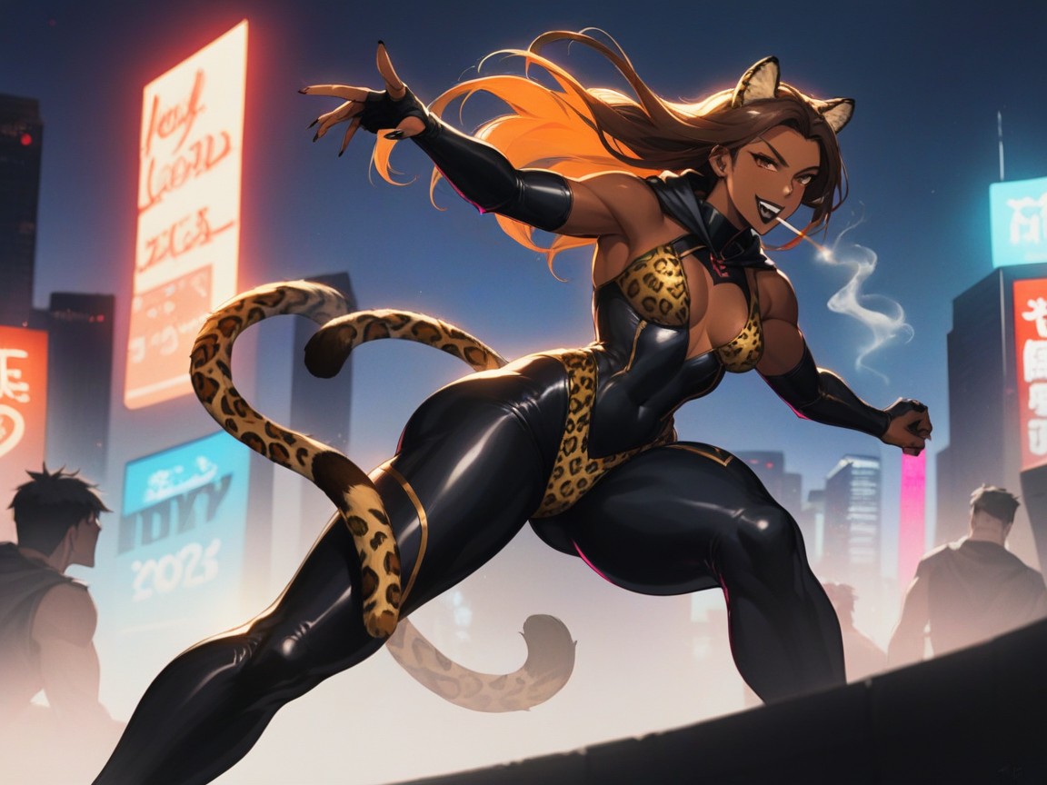 Nsfw, Vibrant Saturated Colors, Leopard Vigilante Hentai AI Porn