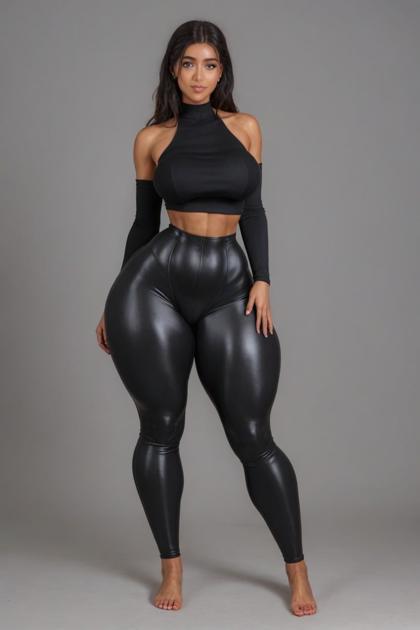 Bodysuit Covering Entire Body Hyper Rounded Bubble Butt, Grey Background, Exaggerated Wasp Waist Exaggerated Wasp Waist AI Porn