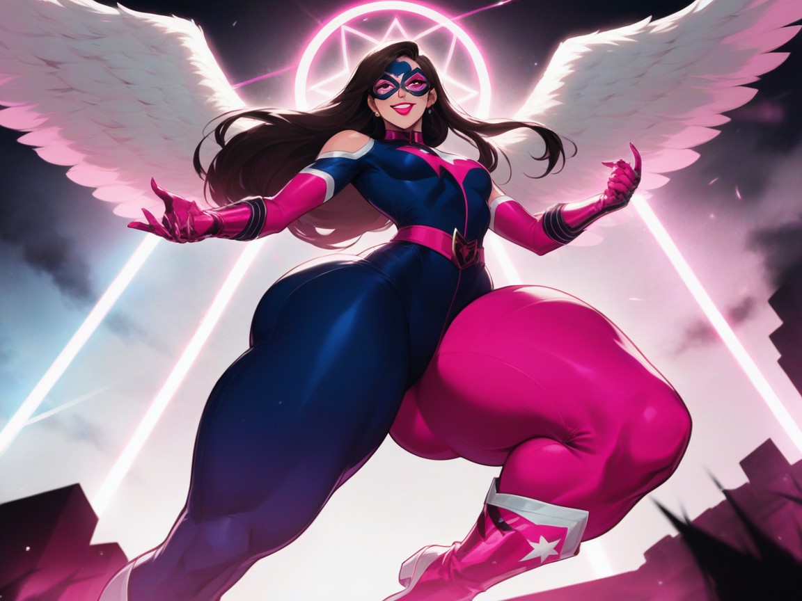 Gigantic Pink Feathered Angel Wings, Small Breasts, Pretty Regal Face Hentai AI Porn