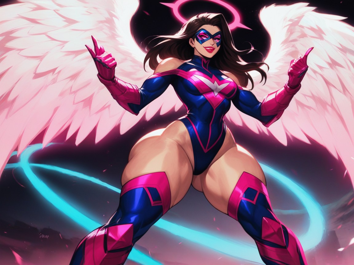Gigantic Pink Feathered Angel Wings, Extremely Large Ass, Wide Round Hips Hentai AI Porn