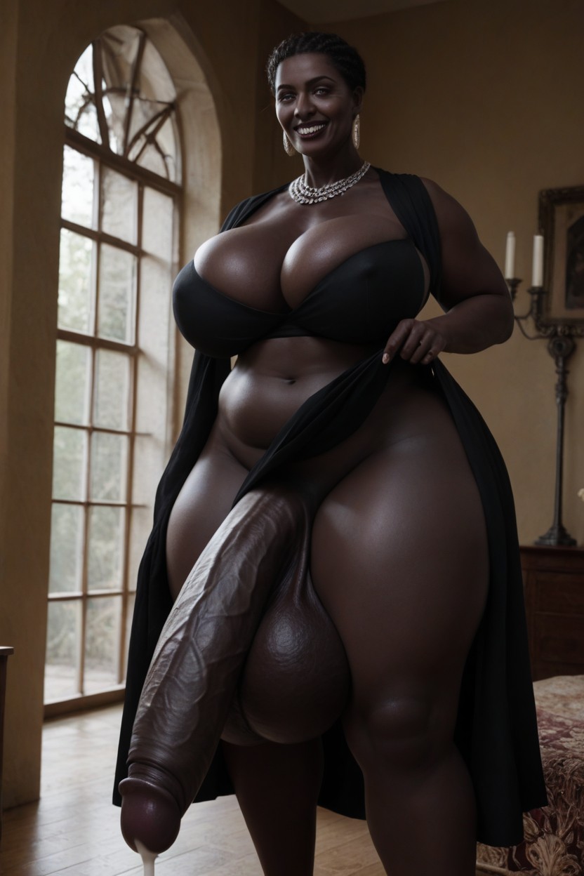 Massive Perky Breasts, Night, Black Robes Shemale AI Porn