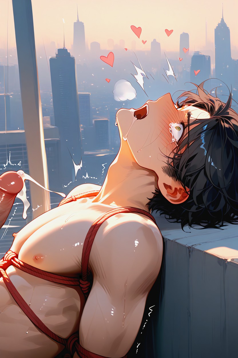 Black Hair, Flushed Body, Sound Effects Porno IA Gay