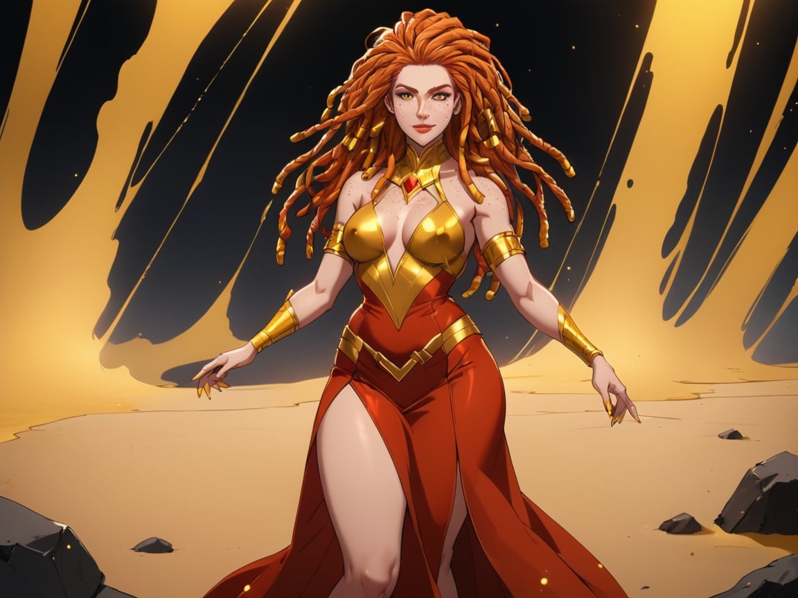 Strong Wind Effects, Vibrant Saturated Colors, Gold Bangles And Anklets AI Porn